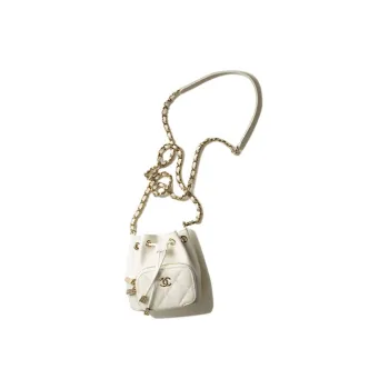 CHANEL Grain Embossed Calfskin Metal Bucket Bags Crossbody Bag, Shoulder Bag Mini Women's White
