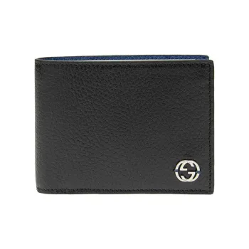 GUCCI Cow Leather Wallet Men's Black & Blue