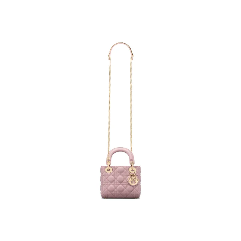 DIOR Lady Dior Sheepskin Dior Bag Shoulder Bag Crossbody Bag Handbag Women's Vintage Pink-4