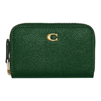 COACH Zip Around Cross-Stitch Leather Clutch Card Holder Coin Purse Mini Women's Green