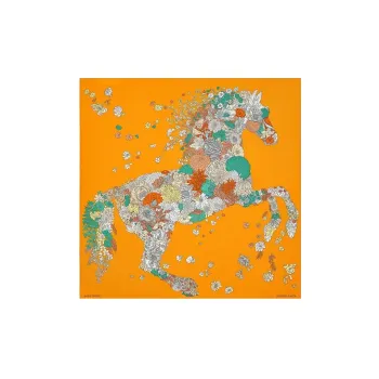 HERMES Silk Silk Scarves Women's Orange/Gray