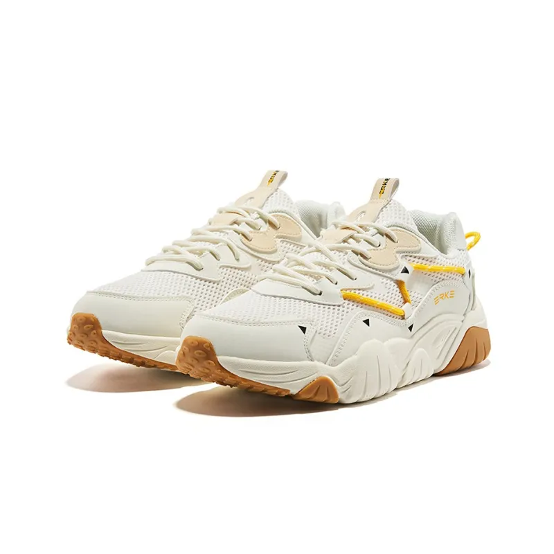 Erke Tennis Shoes Men Low Top Ivory White/Sunlight Yellow-1