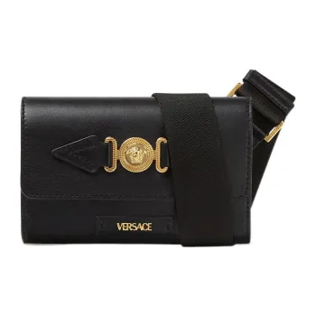 VERSACE Cow Leather One Shoulder Crossbody Fanny Pack Men's Black