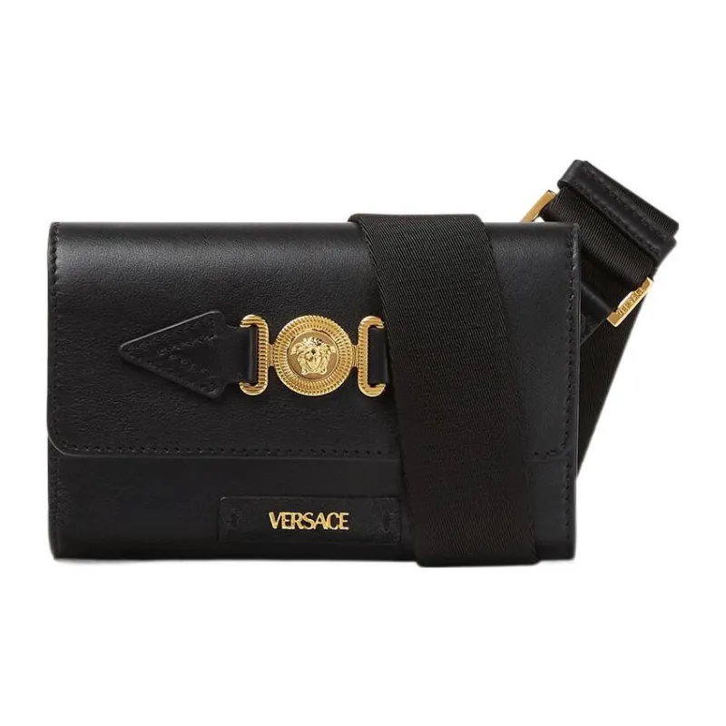VERSACE Cow Leather One Shoulder Crossbody Fanny Pack Men's Black-0
