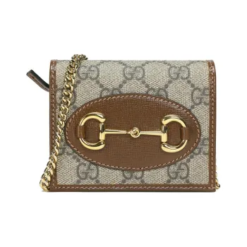 GUCCI Horsebit 1955 Canvas With Leather Chain Bag Card Holder, Wallet Regular Women's Ebony/Brown
