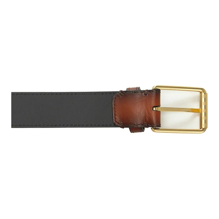 RARE Brushed Detail Small LOGO Pin Buckle Minimalist Style Belt Men's Caramel-2