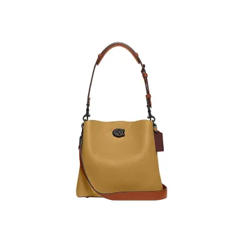 COACH Willow Split Cow Leather Bucket Bag, Handbag, Shoulder Bag, Crossbody Bag Medium Size Women's Beige Brown
