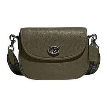COACH Willow Cow Leather Saddle Bag Shoulder Bag Crossbody Bag Medium Size Women's Olive Green