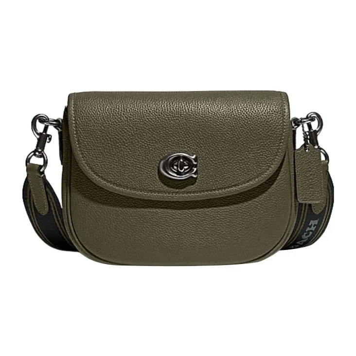 COACH Willow Cow Leather Saddle Bag Shoulder Bag Crossbody Bag Medium Size Women's Olive Green-0
