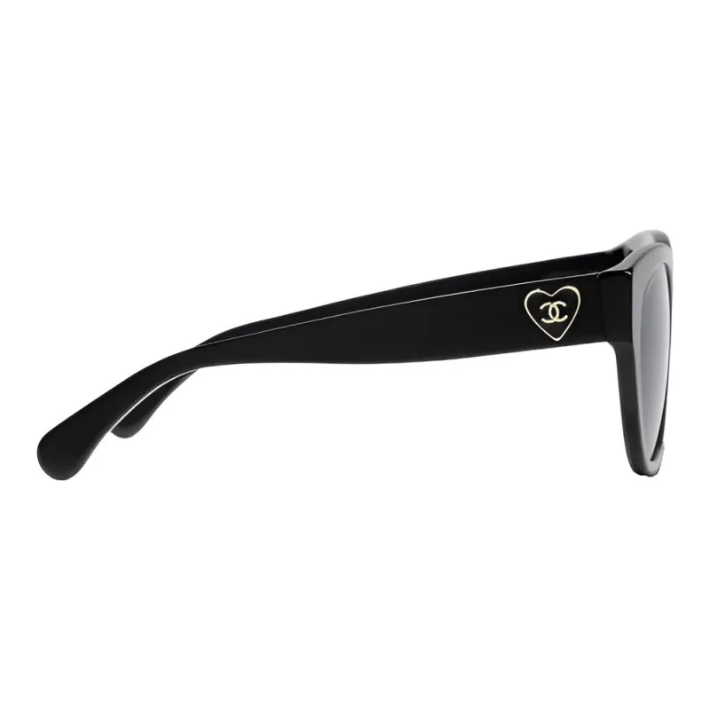 CHANEL Plate Frame Cat Eye Sunglasses Women's Black-3