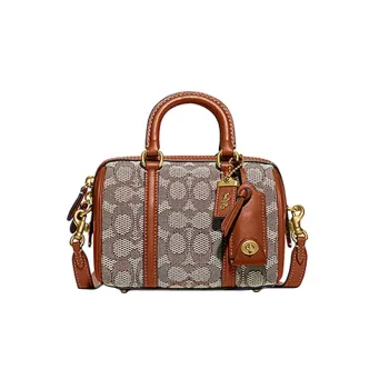 COACH Ruby Fabric With Cow Leather Boston Bag, Handbag, Shoulder Bag, Crossbody Bag Small Size Women's Brown Monogram