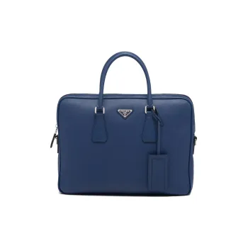 PRADA Saffiano Leather Portable One Shoulder Crossbody Briefcases Men's Dark Purple Blue
