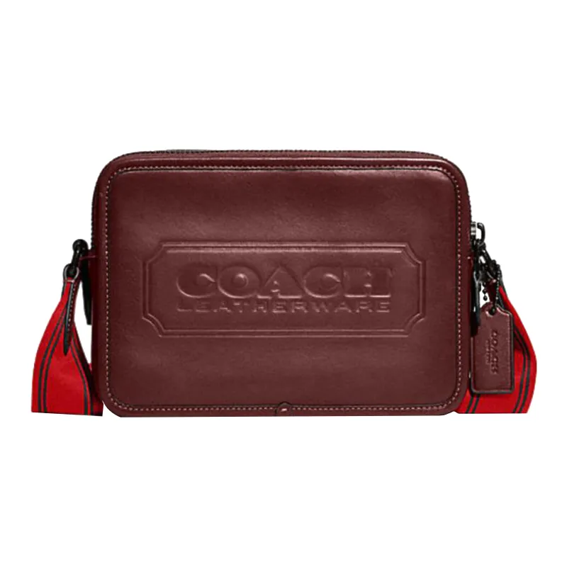 COACH Charter Cow Leather Shoulder Bag Crossbody Bag Medium Size Men's Dark Red-0