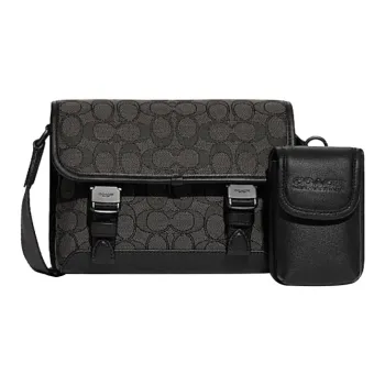 COACH League Monogram Canvas With Genuine Leather Shoulder Bag Crossbody Bag Small Size Men's Black
