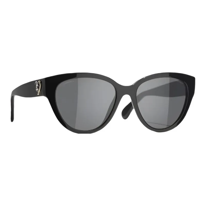 CHANEL Plate Frame Cat Eye Sunglasses Women's Black-1