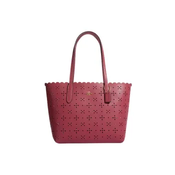 COACH City Textured Leather With Smooth Leather Tote Bag, Shopping Bag, Handbag, Shoulder Bag Women's Rouge Red