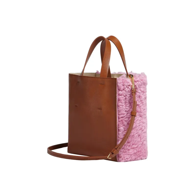 MARNI Lambskin With Calfskin And Leather Tote Bag, Shopping Bag, Shoulder Bag, Crossbody Bag, Handbag Mini Women's Pink-3