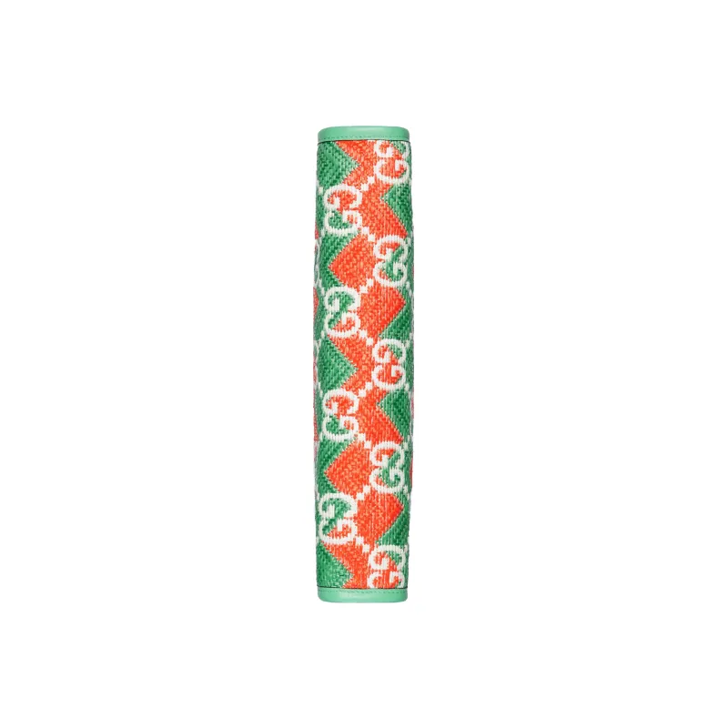 GUCCI Straw With Leather Trim Makeup Bag, Clutch Women's Green/Orange-6