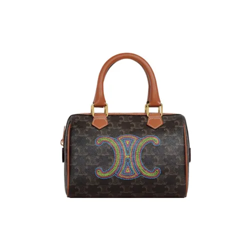 CELINE Triomphe Canvas Calfskin Boston Bag Shoulder Bag Crossbody Bag Handbag Women's Tan