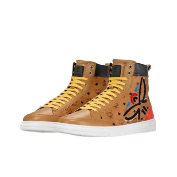 MCM Terrain Visetos Geo Mid Top Stylish Skateboarding Shoes Men's Cognac