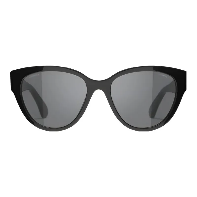 CHANEL Plate Frame Cat Eye Sunglasses Women's Black-2