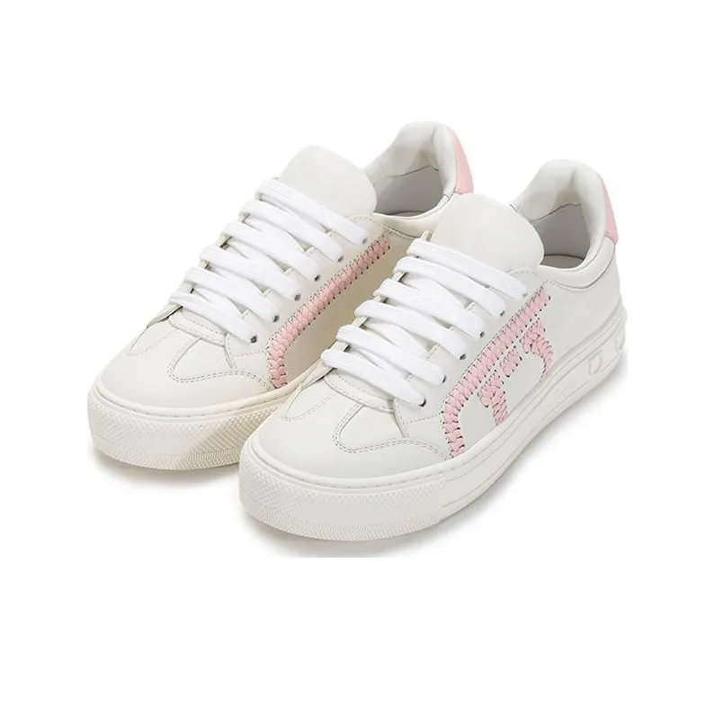 Ferragamo Skateboard Shoes Women's Low Top White/Light Pink-2