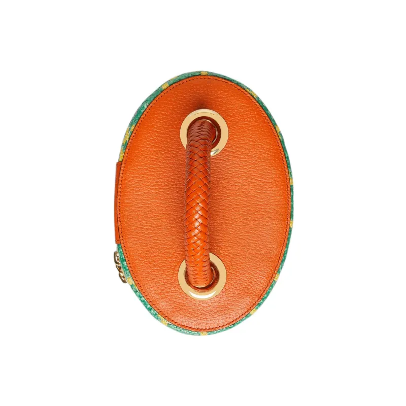 GUCCI Straw With Leather Trim Handbag Women's Green/Orange/Pink-4
