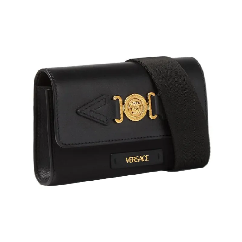 VERSACE Cow Leather One Shoulder Crossbody Fanny Pack Men's Black-1