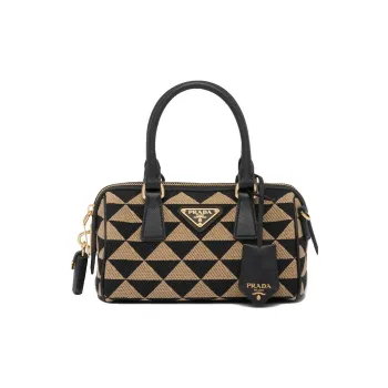 PRADA Embroidered Fabric Crossbody One Shoulder Handbags Regular Women's Black/Beige Yellow