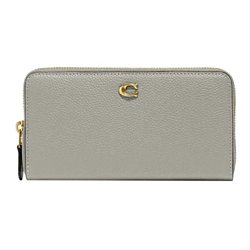 COACH Accordion Zip Polished Pebbled Leather Card Holder, Wallet Women's Gray