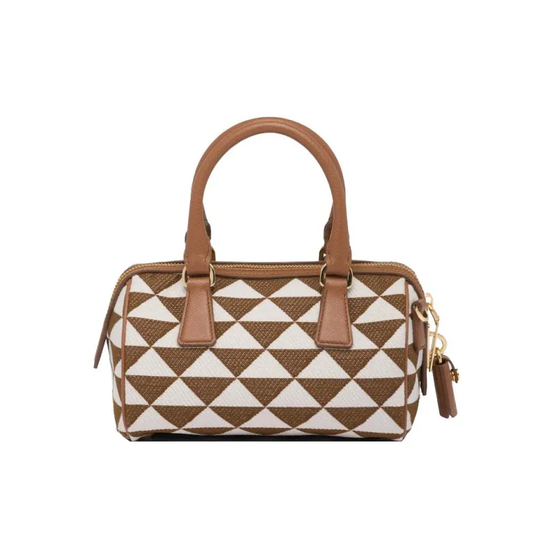 PRADA Saffiano Embroidered Fabric Shoulder Bag Crossbody Bag Handbag Women's Tobacco/Pink Mist White-1