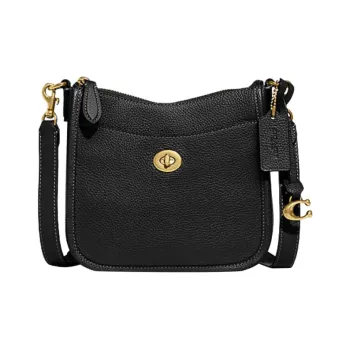 COACH Chaise Glossy Pebbled Cow Leather Crossbody Bags Shoulder Bags Small Size Women's Black