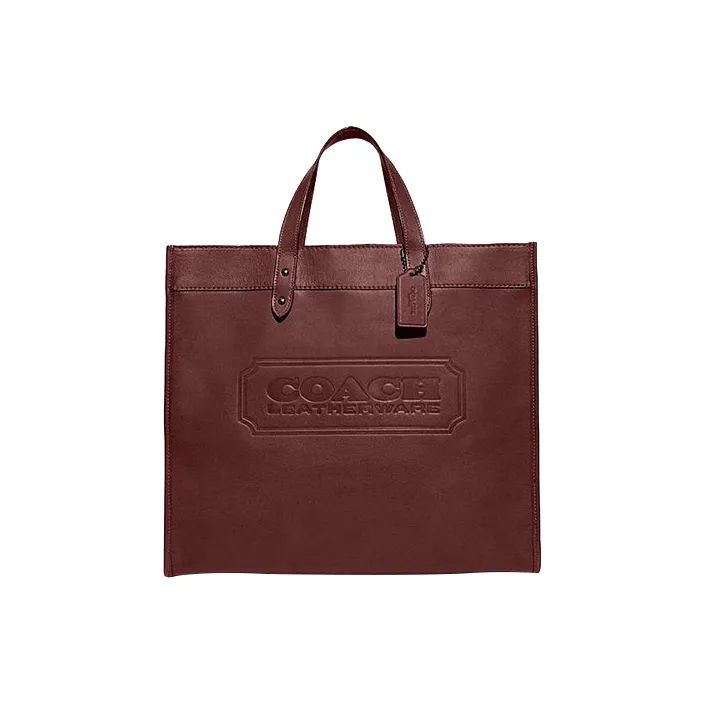 COACH Field Cow Leather Tote Bag Shopping Bag Handbag Shoulder Bag Crossbody Bag Large Size Unisex Dark Red-0