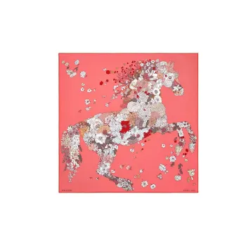 HERMES Silk Scarves Women's Lipstick Pink/Dark Pink/Cream