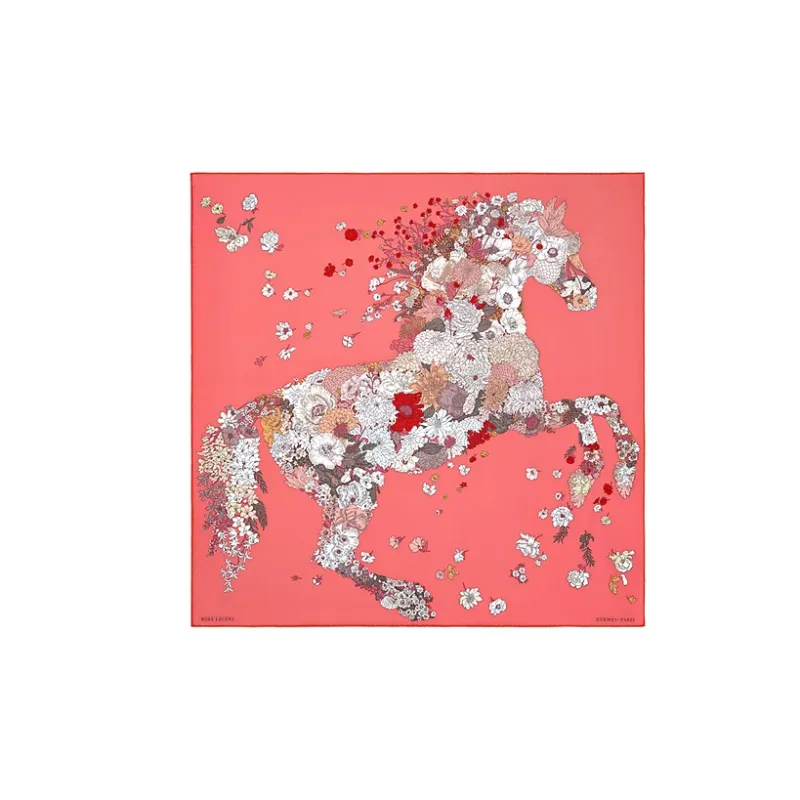 HERMES Silk Scarves Women's Lipstick Pink/Dark Pink/Cream-0