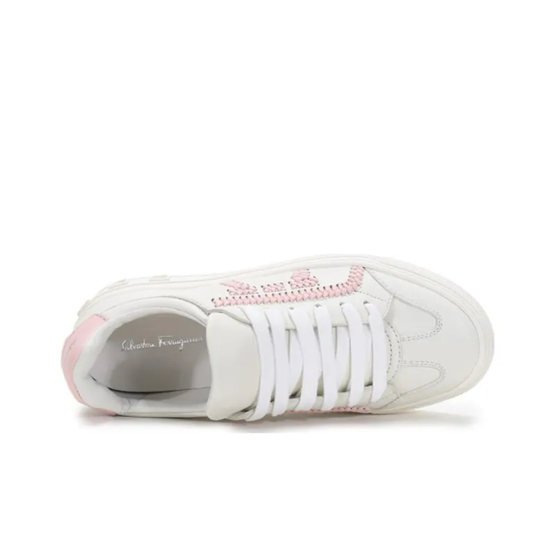 Ferragamo Skateboard Shoes Women's Low Top White/Light Pink-4