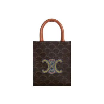 CELINE Triomphe Canvas With Calfskin Tote Bag, Shopping Bag, Shoulder Bag, Handbag Mini Women's Brown