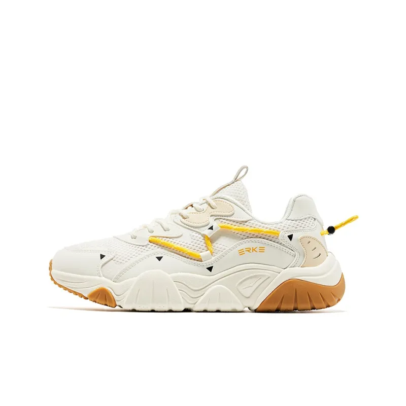 Erke Tennis Shoes Men Low Top Ivory White/Sunlight Yellow-0