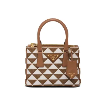 PRADA Galleria Killer Bag Fabric With Leather Shoulder Bag Crossbody Bag Handbag Women's Tobacco/Pink Mist White