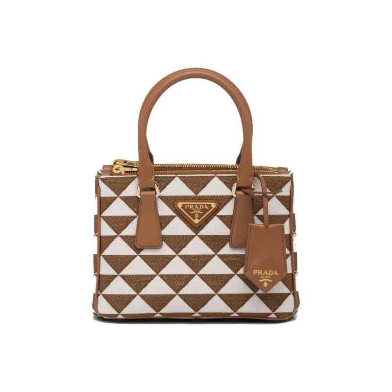 PRADA Galleria Killer Bag Fabric With Leather Shoulder Bag Crossbody Bag Handbag Women's Tobacco/Pink Mist White-0
