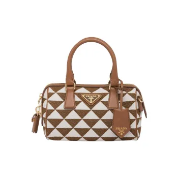 PRADA Saffiano Embroidered Fabric Shoulder Bag Crossbody Bag Handbag Women's Tobacco/Pink Mist White