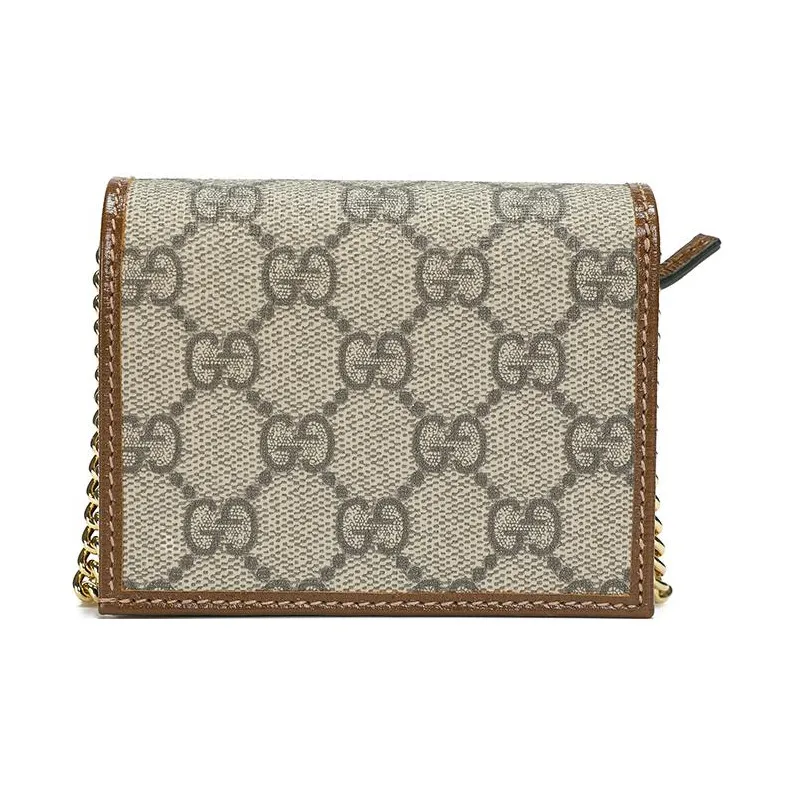 GUCCI Horsebit 1955 Canvas With Leather Chain Bag Card Holder, Wallet Regular Women's Ebony/Brown-2