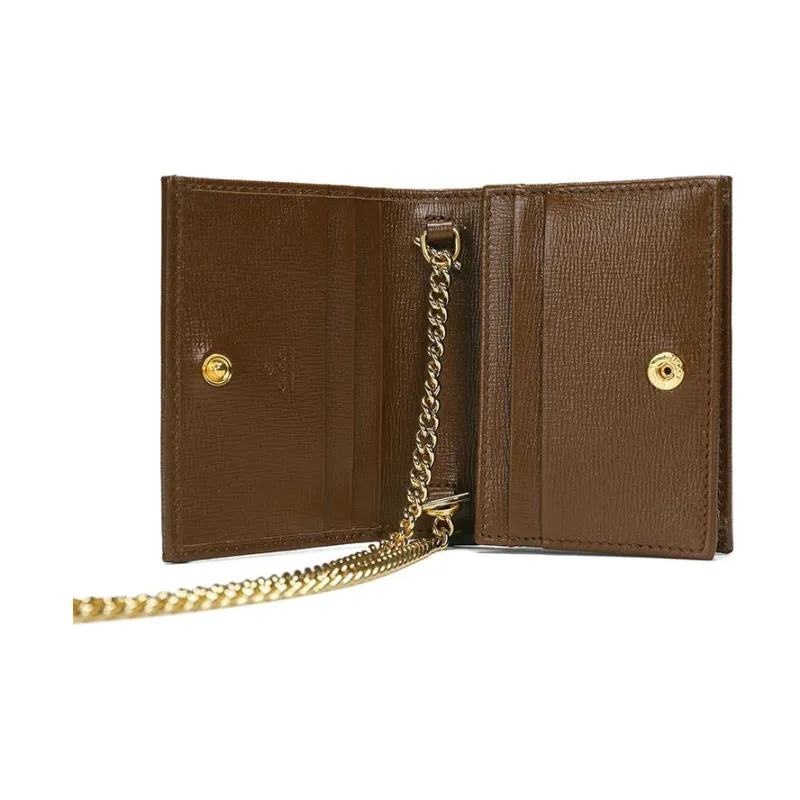 GUCCI Horsebit 1955 Canvas With Leather Chain Bag Card Holder, Wallet Regular Women's Ebony/Brown-3