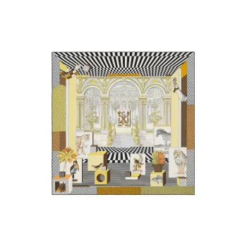 HERMES Silk Scarves Unisex Black/Light Yellow/Cream