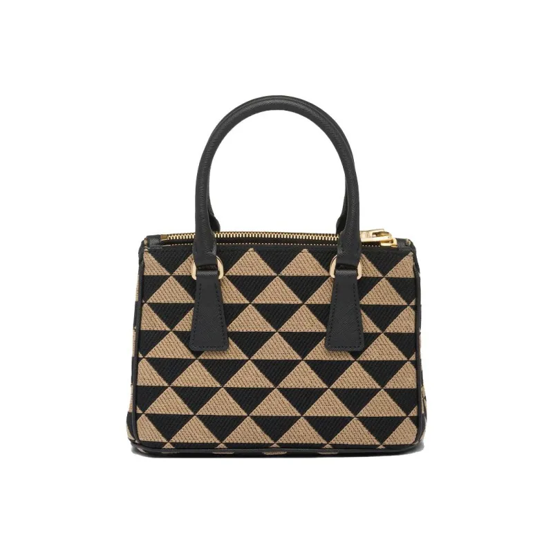 PRADA Galleria Killer Bag Embroidered Fabric With Leather Shoulder Bag Crossbody Bag Handbag Women's Black/Beige Yellow-1
