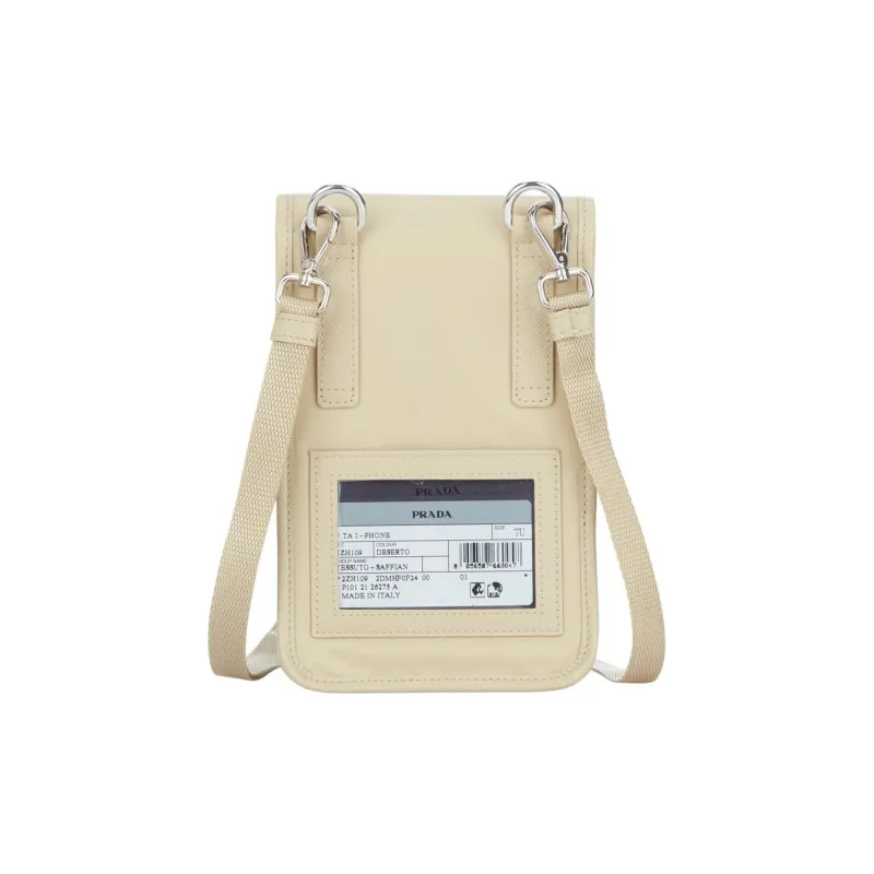 PRADA Saffiano Nylon Cell Phone Pouch, Crossbody Bag, Shoulder Bag Unisex Beige-2