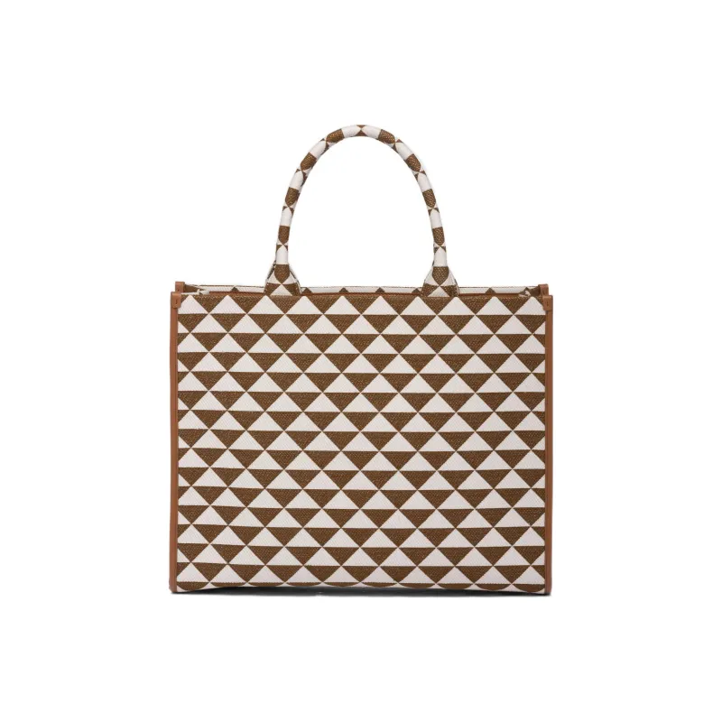 PRADA Symbole Leather Tote Bag, Shopping Bag, Handbag Tubas Women's Tobacco/Smoke White-2