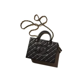 CHANEL Calfskin Controller Makeup Bag Large Size Women's Black