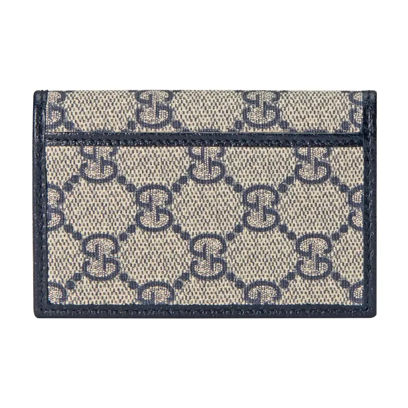 GUCCI Canvas With Leather Wallet Card Clip Card Holder Men's Beige/Blue-2