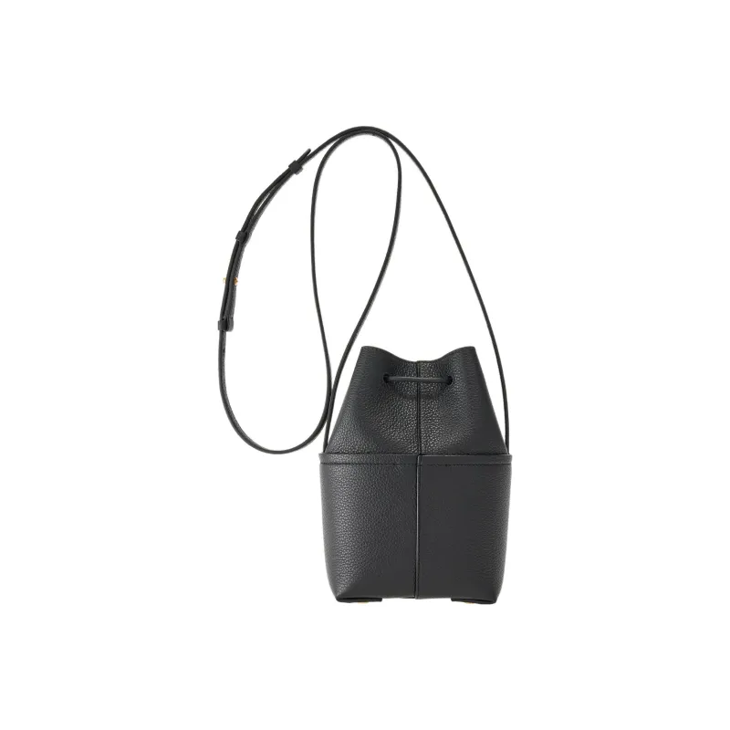Ferragamo Gancini Logo Plaque Drawstring Bucket Bag Black-2